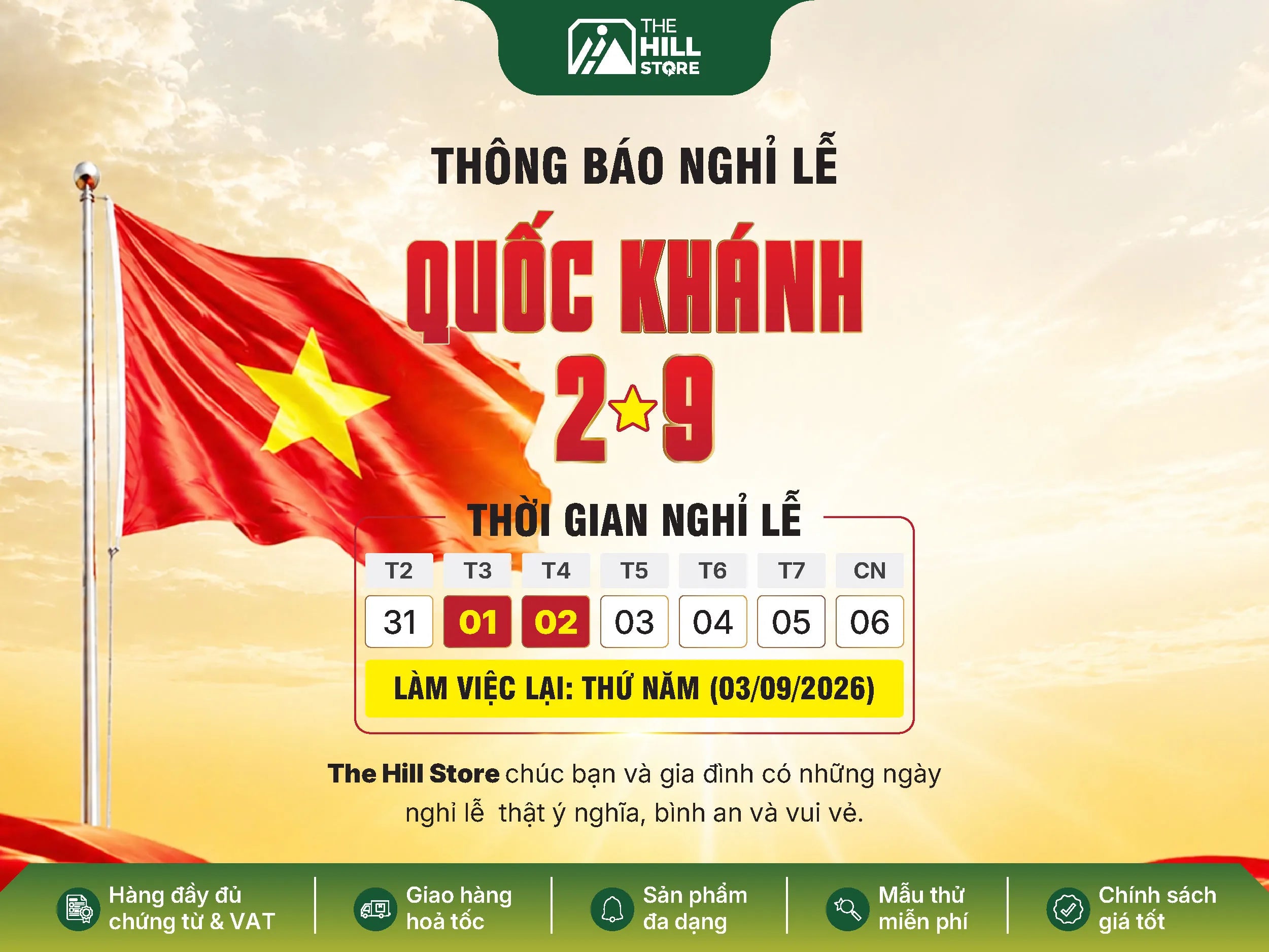 Thông báo lịch nghỉ lễ quốc khánh 2.9