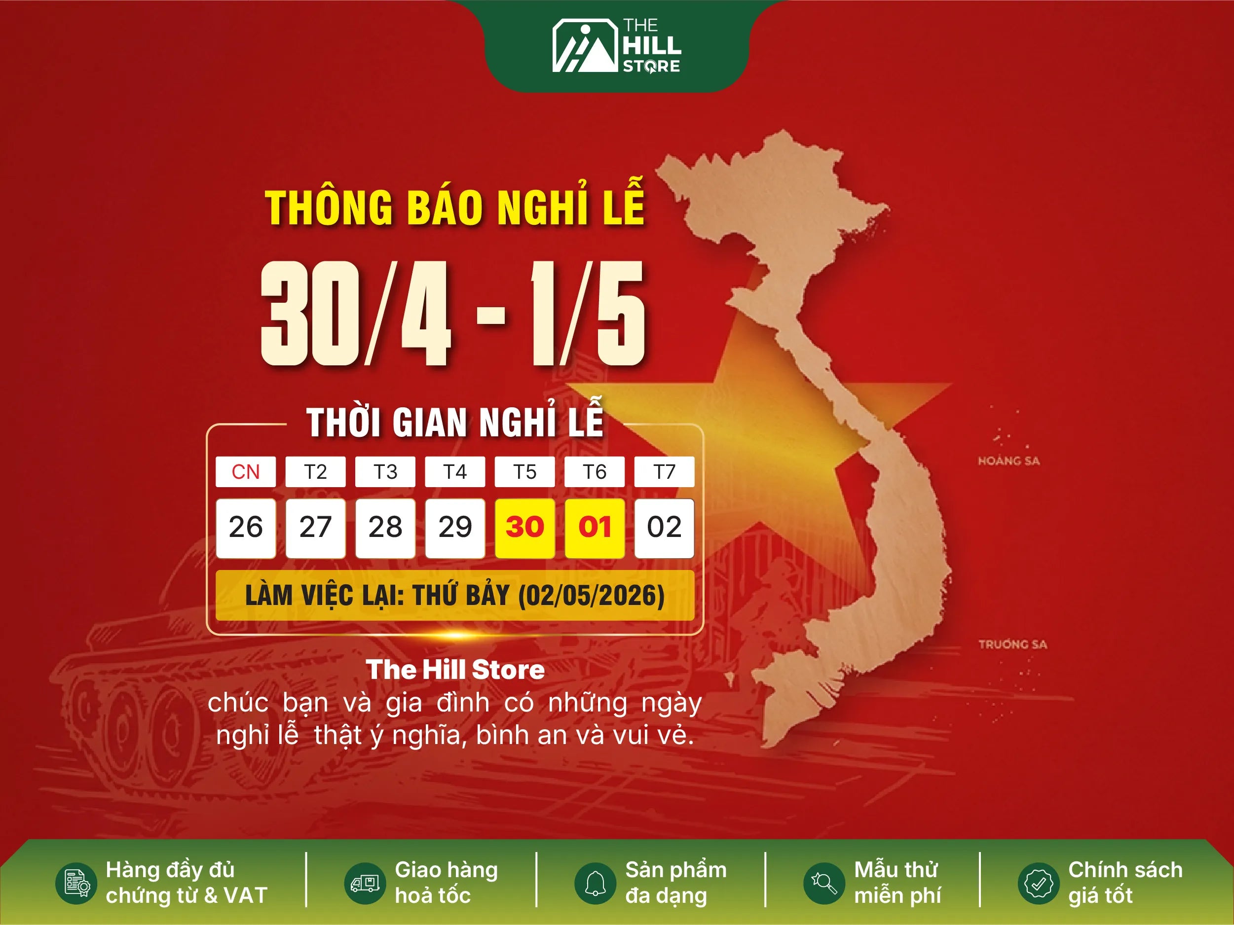 Thông báo lịch nghỉ lễ ngày thống nhất đất nước 30/4 và quốc tế lao động 1/5