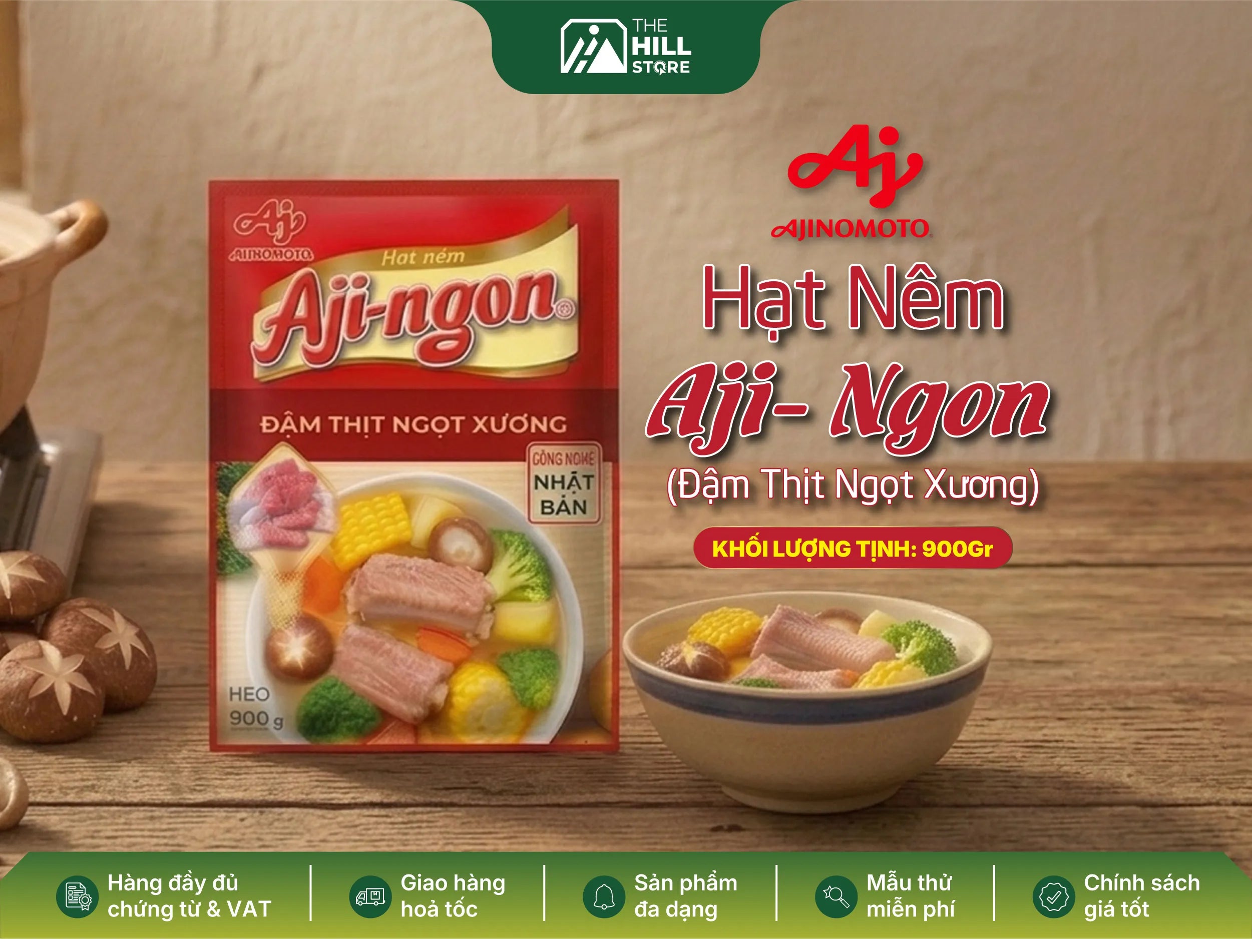 Hạt nêm aji-ngon 900g - gia vị đậm thịt ngọt xương, bí quyết cho mọi món ăn tròn vị