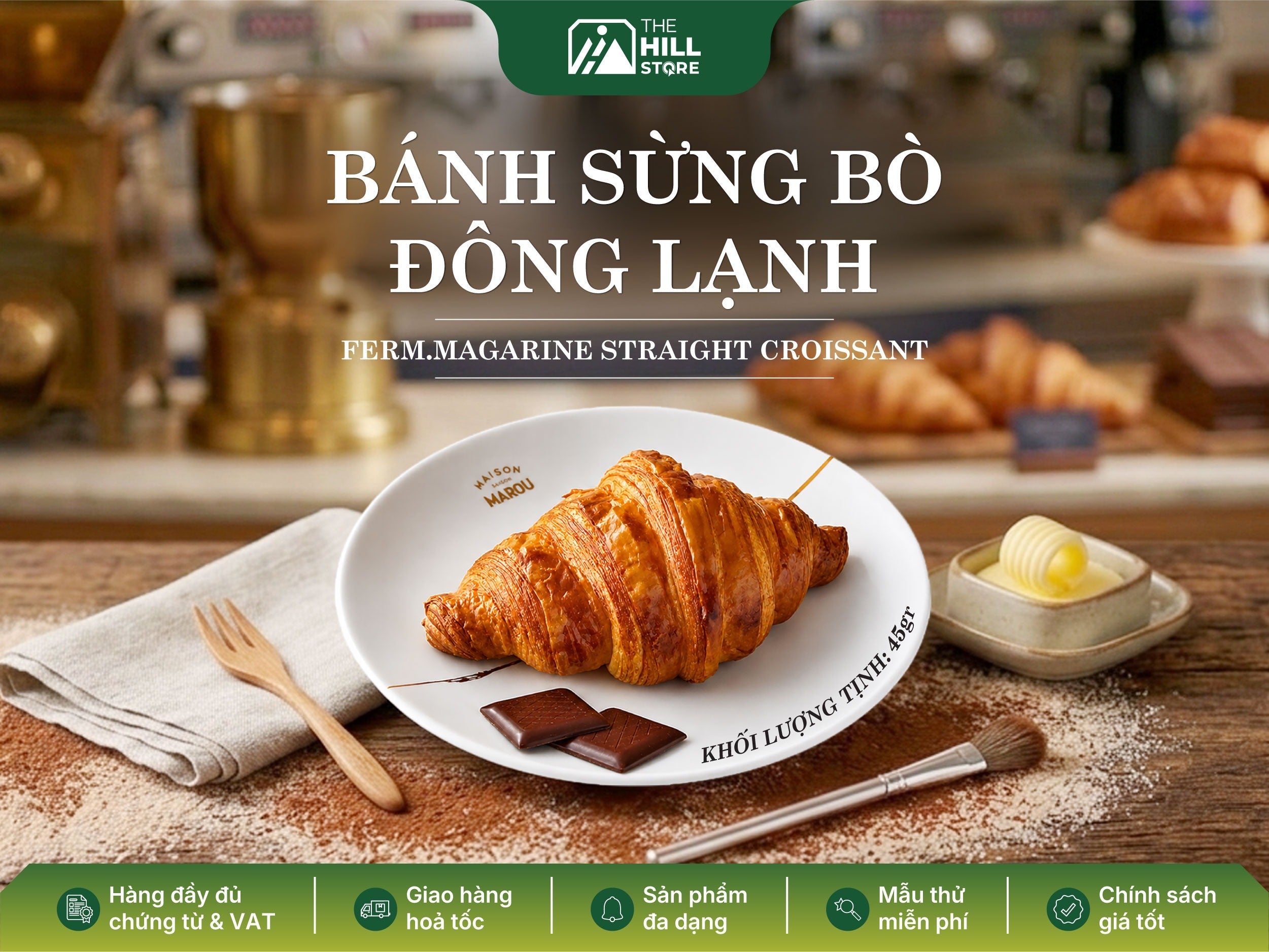 Bánh sừng bò đông lạnh ferm.straight croissant 45g - giải pháp bánh chuẩn âu tiện lợi cho quán cà phê, bakery và khánh sạn