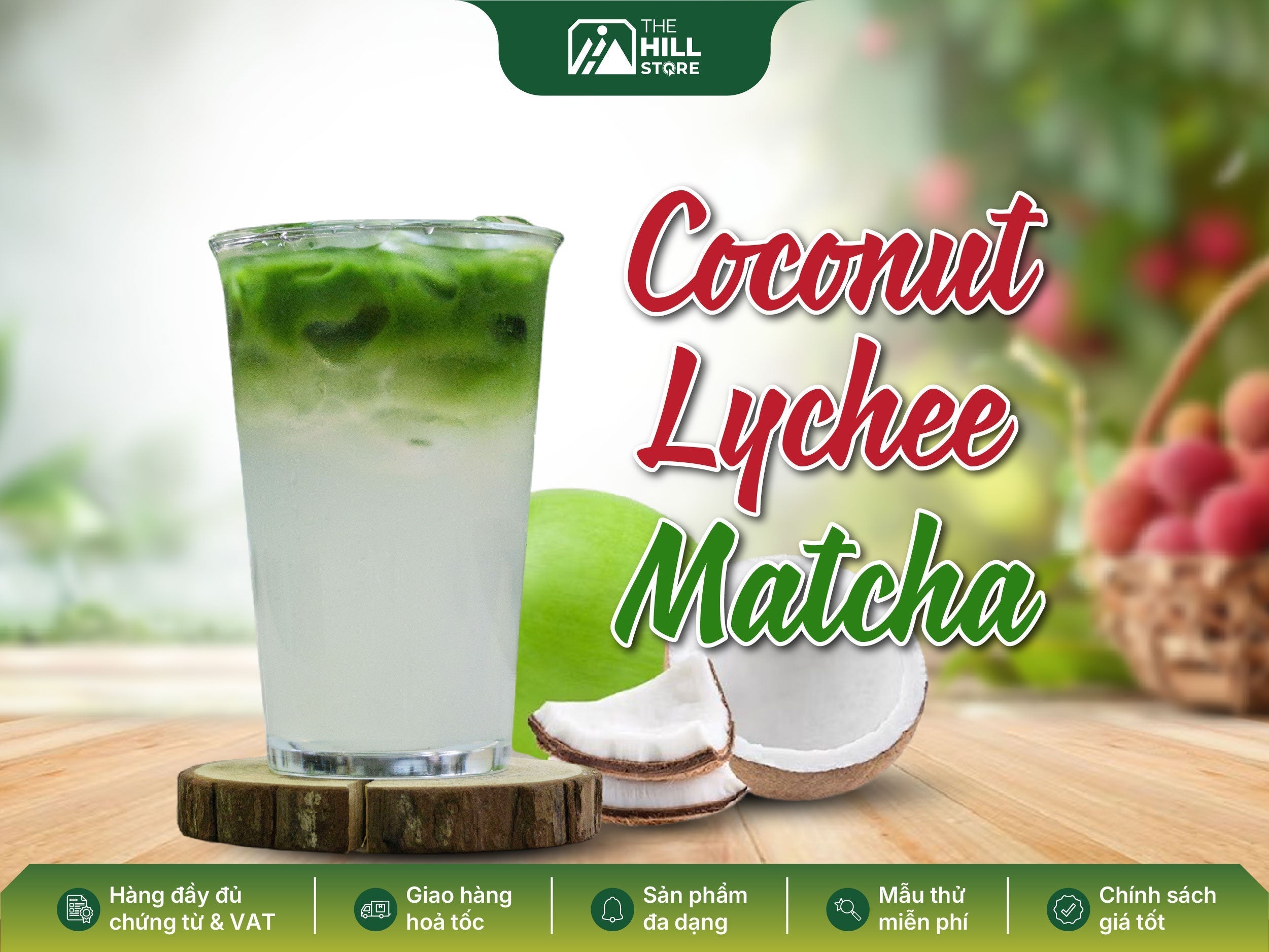 Coconut lychee matcha – ngọt béo vị dừa, thanh mát hương vải, đậm đà vị matcha