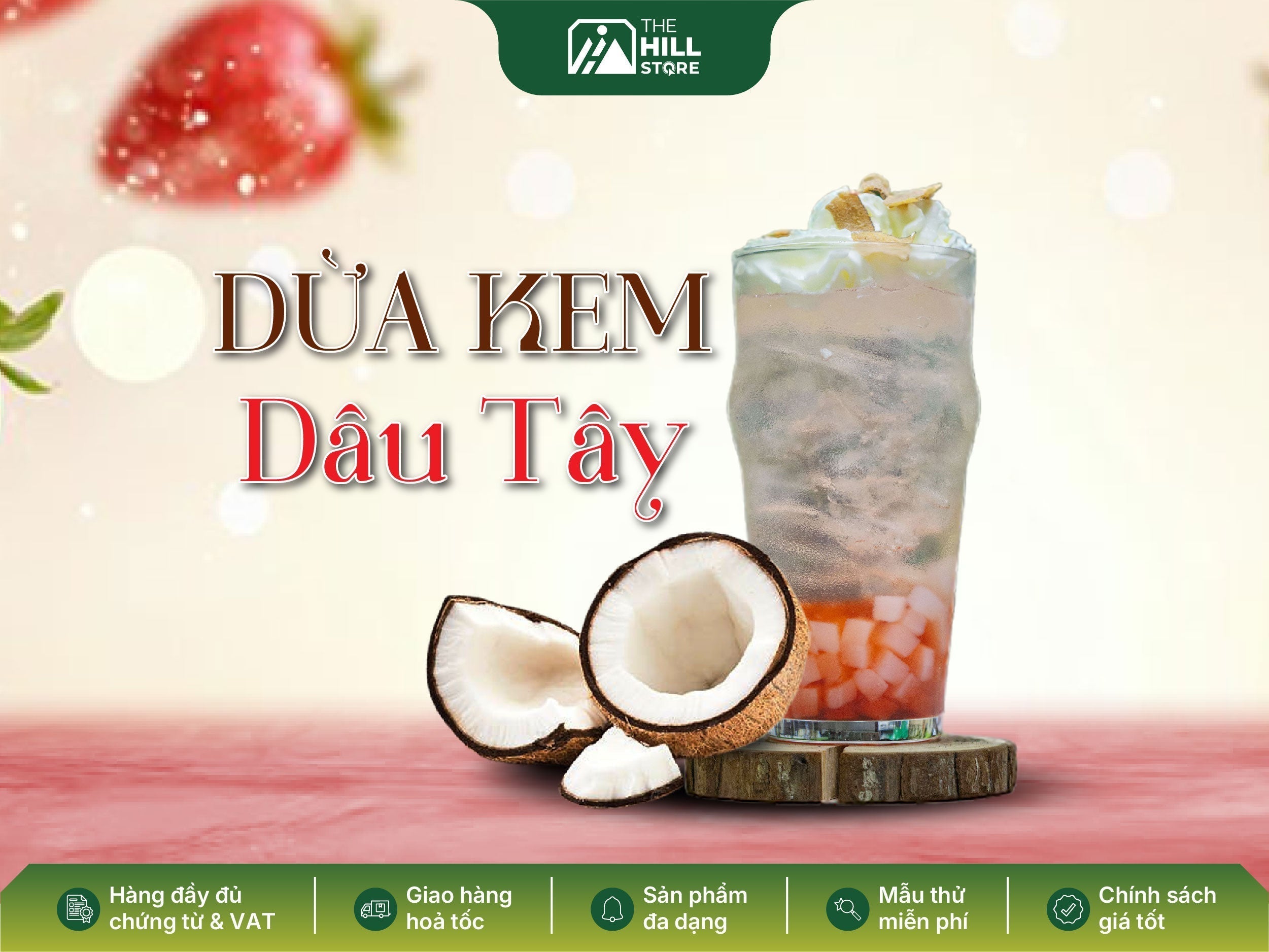 Dừa kem dâu tây – giải pháp làm mới công thức đồ uống