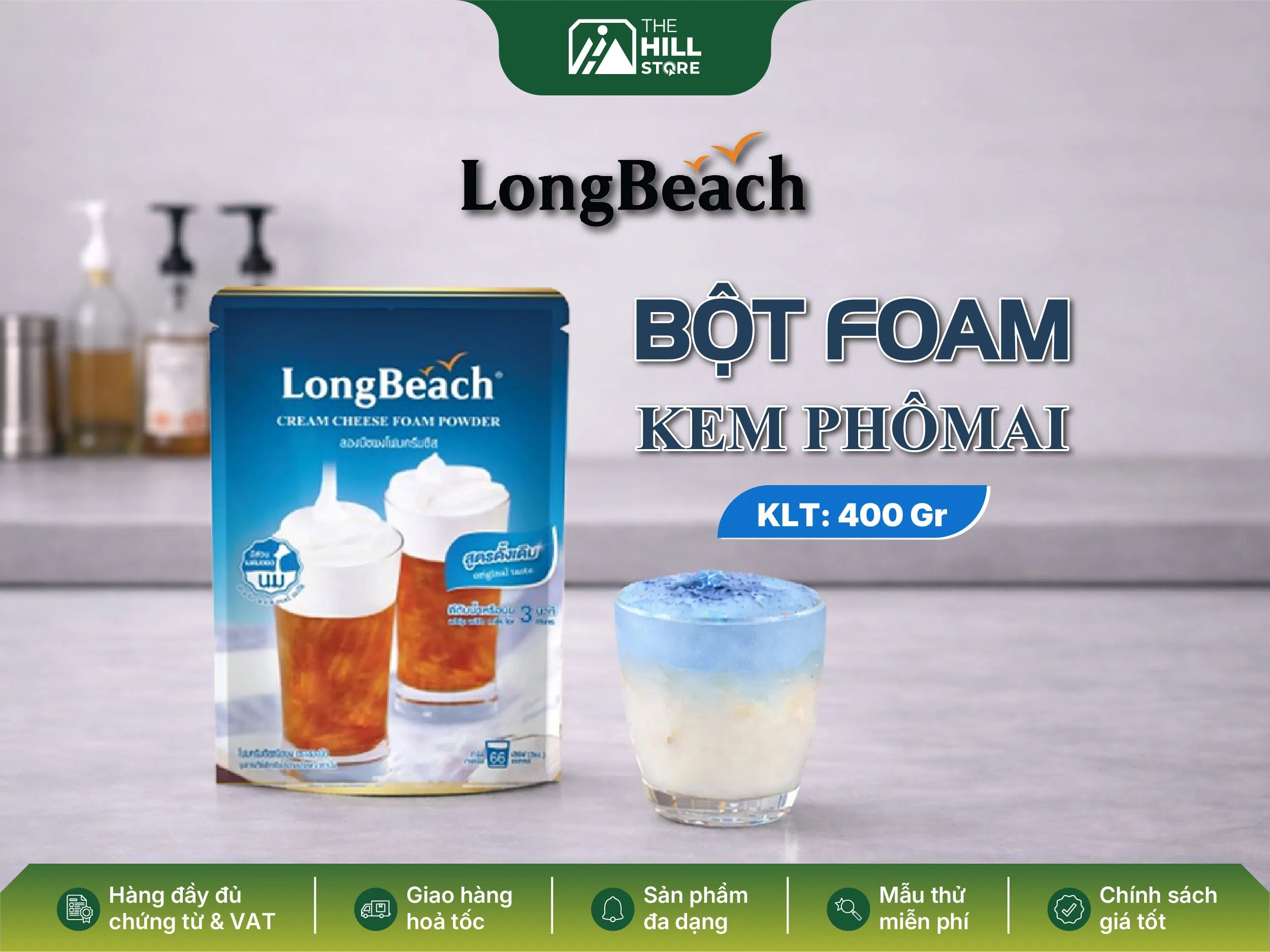 Bột foam kem phô mai longbeach 400g - giải pháp tạo lớp kem ổn định, cho quán pha chế