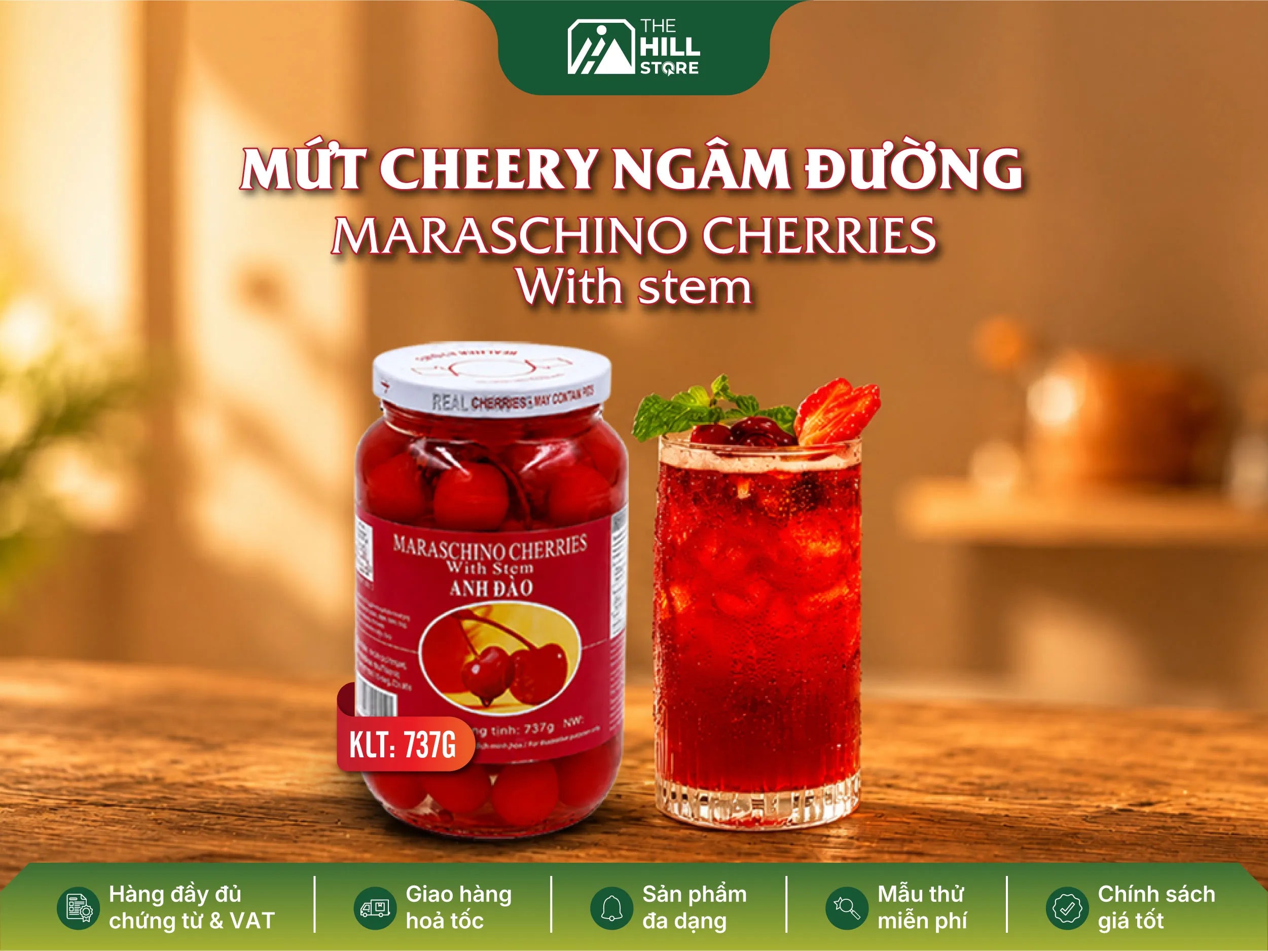 Mứt cherry ngâm đường kingberry - giữ trọn vị cherry căng mọng, syrup ngọt dịu, dễ dàng ứng dụng