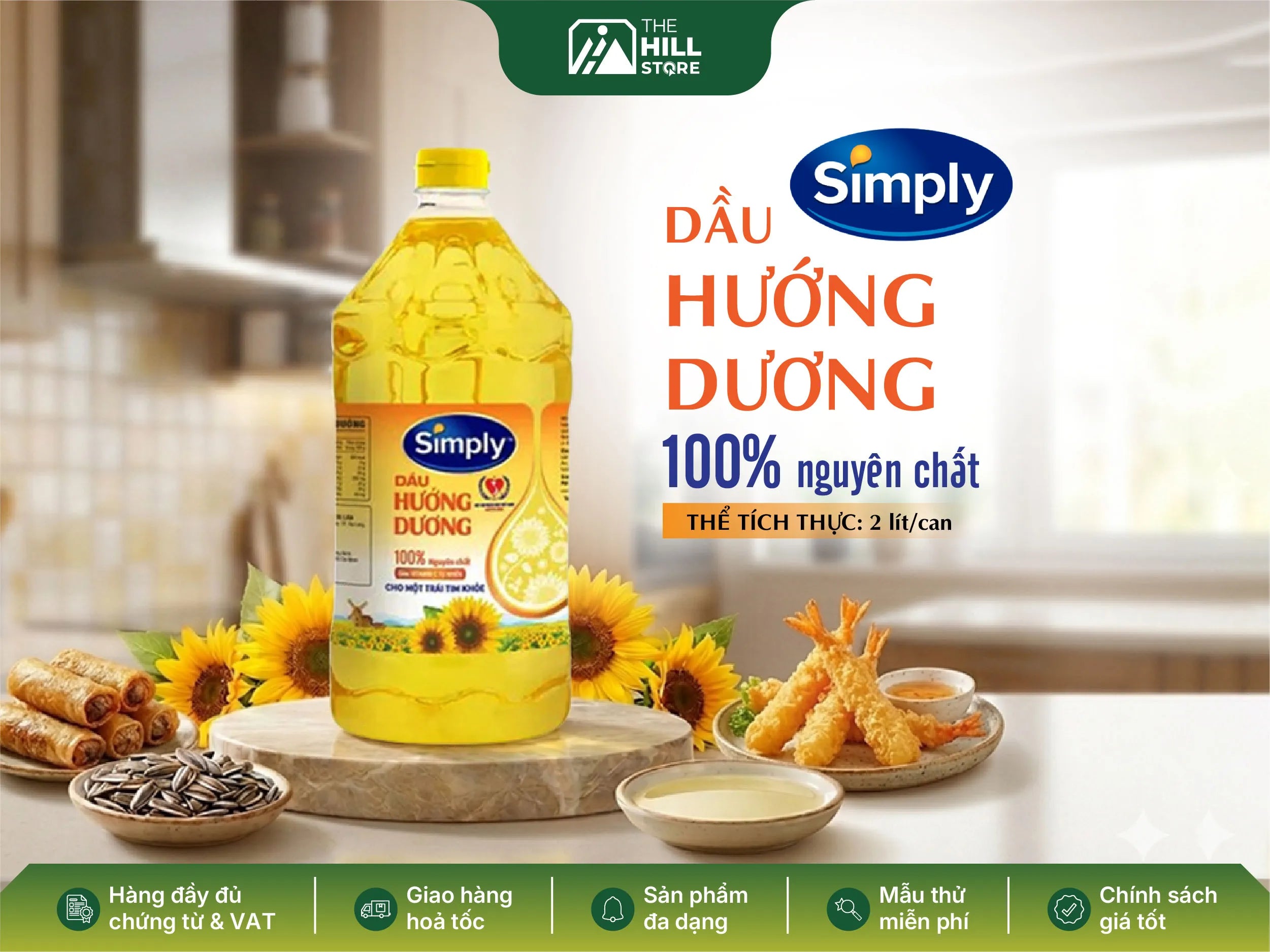 Dầu ăn hướng dương simply 2l - 100% nguyên chất, chiên giòn thơm, món ăn tròn vị