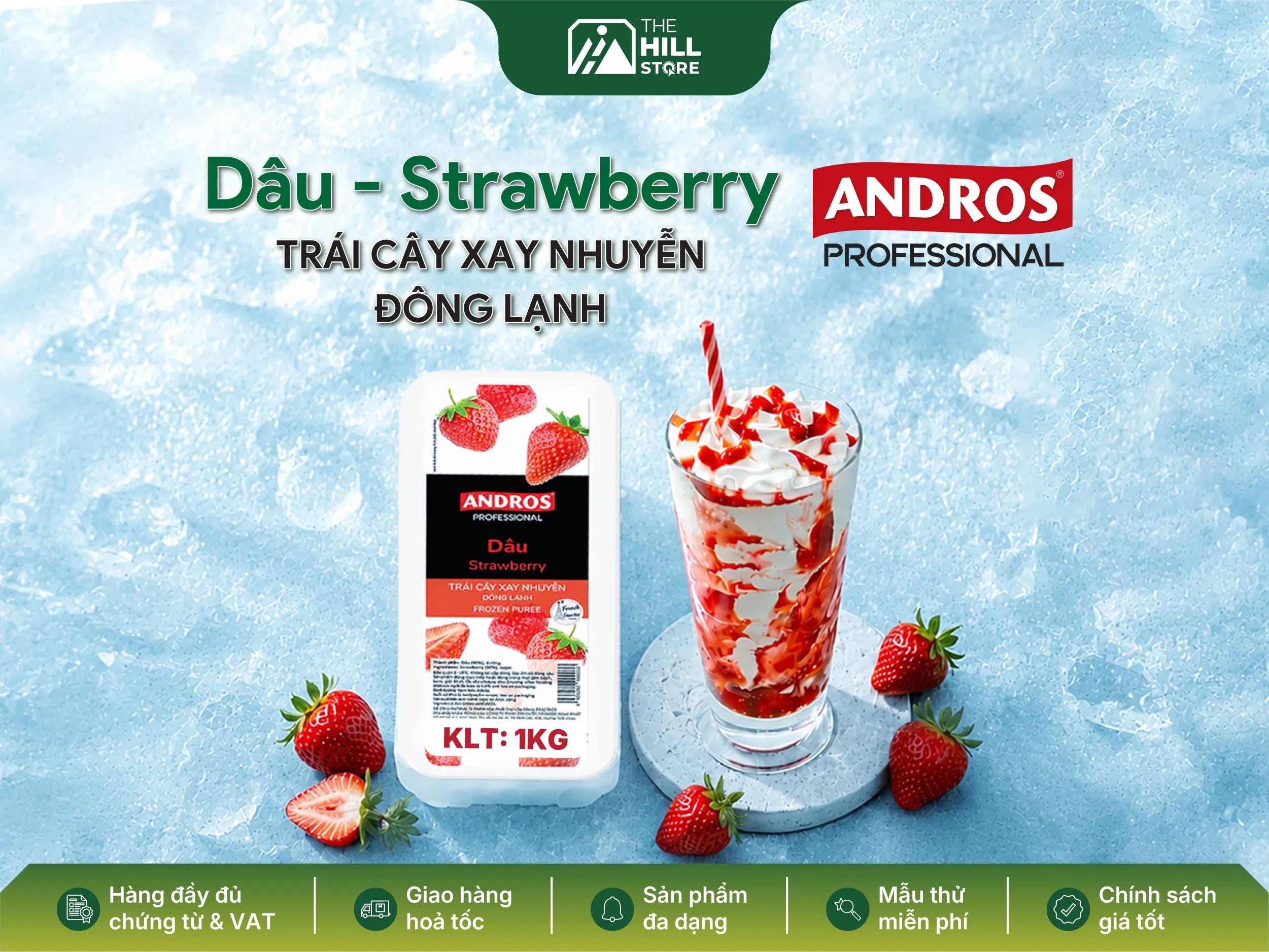 Dâu xay nhuyễn đông lạnh andros 1kg - giữ trọn hương vị dâu tươi trong từng công thức