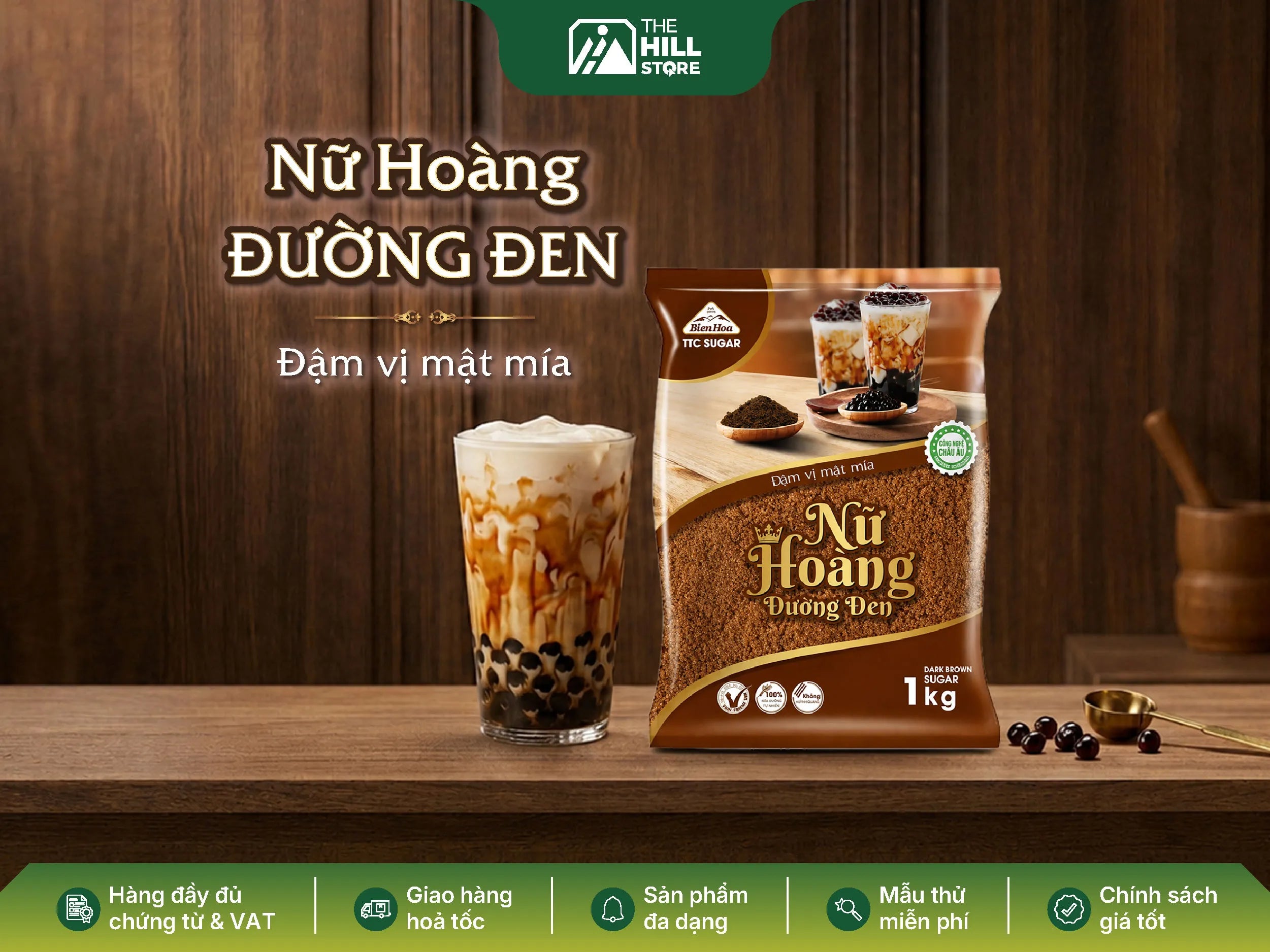 Đường đen nữ hoàng biên hoà 1kg - đậm vị mật mía, màu nâu đặc trưng cho menu pha chế