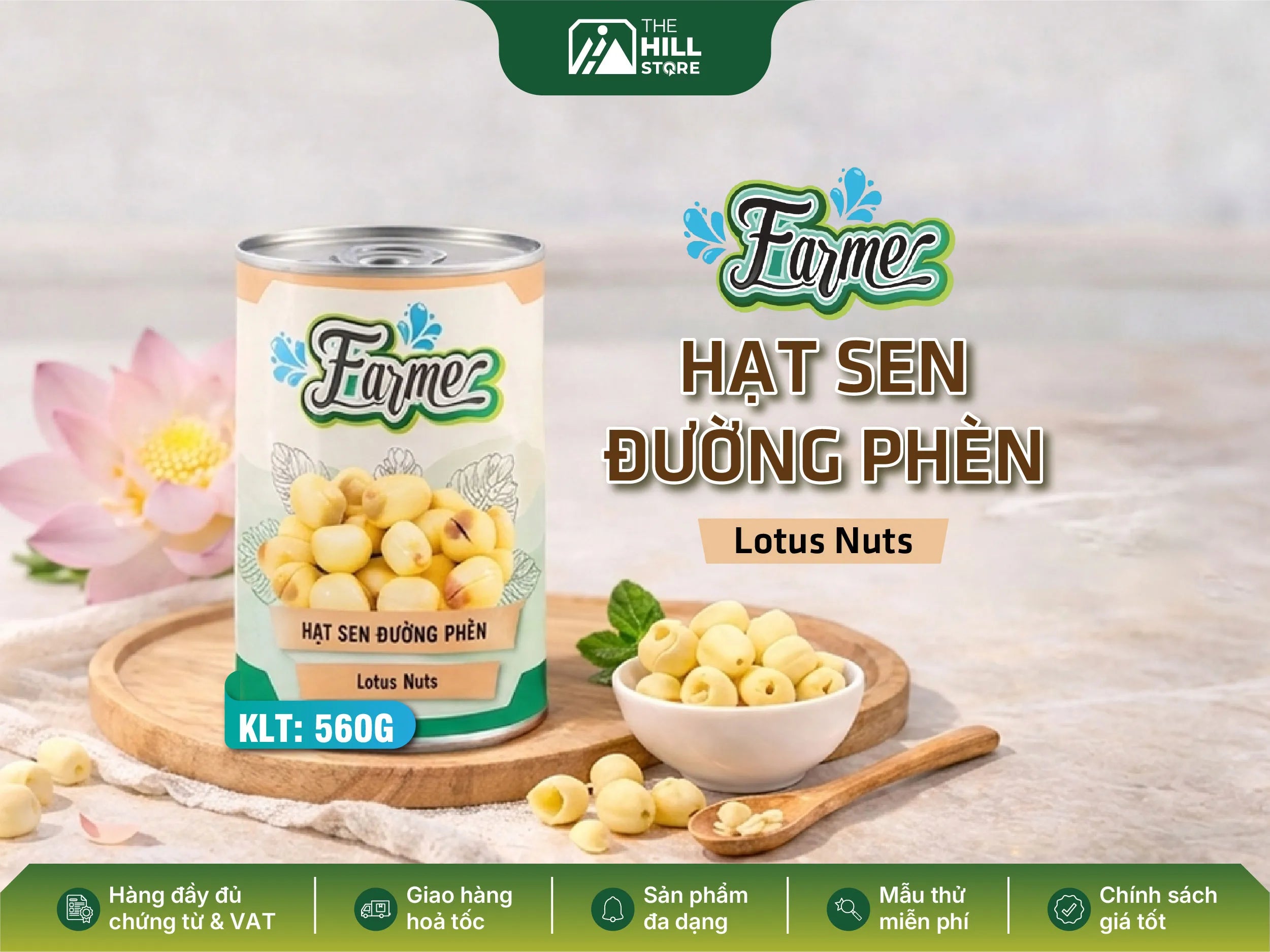 Hạt sen farmer đường phèn - nguyên liệu tiện lợi cho món chè, đồ uống và món tráng miệng