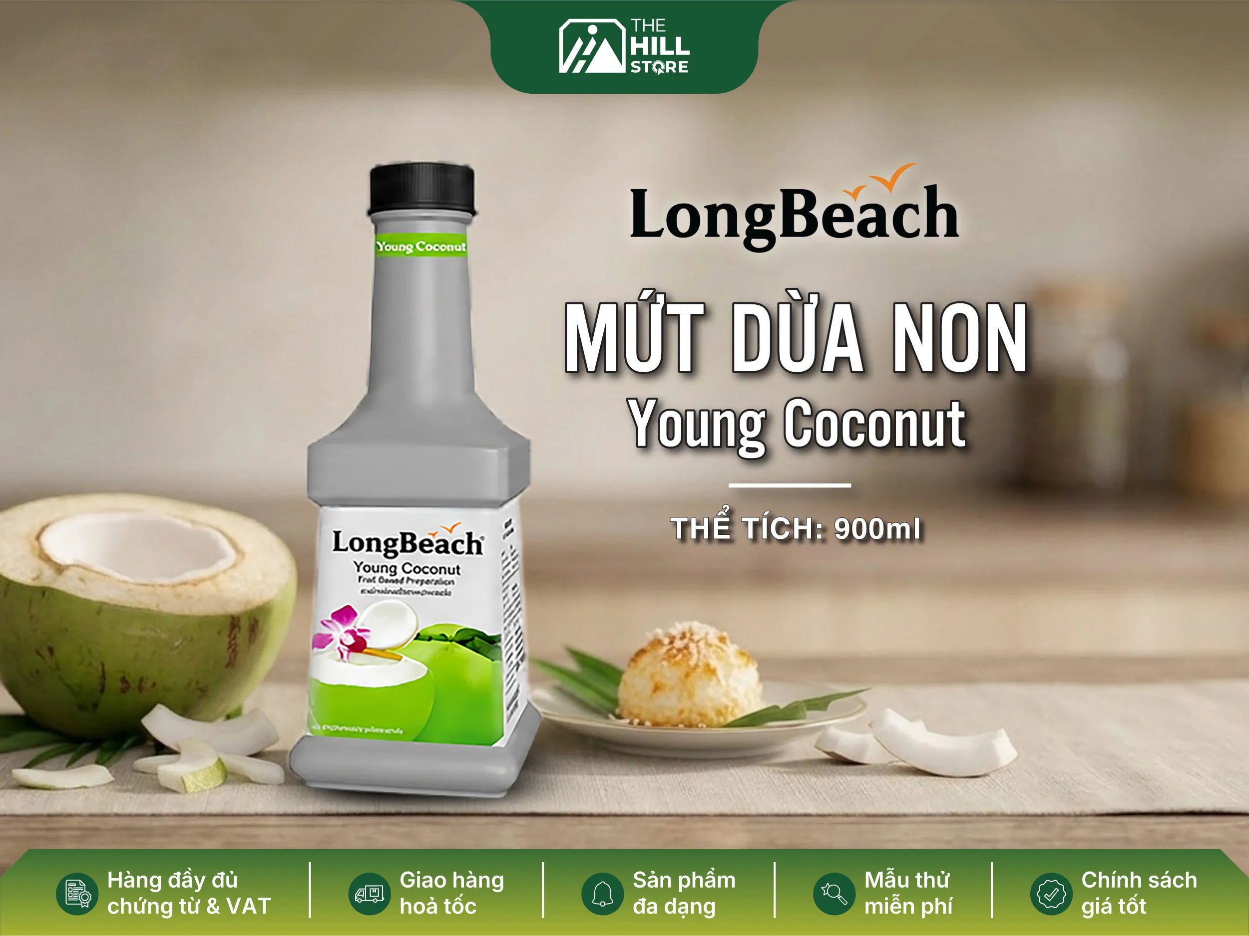 Mứt dừa non longbeach (young coconut) - nguyên liệu chuẩn vị dừa non cho đồ uống và tráng miệng