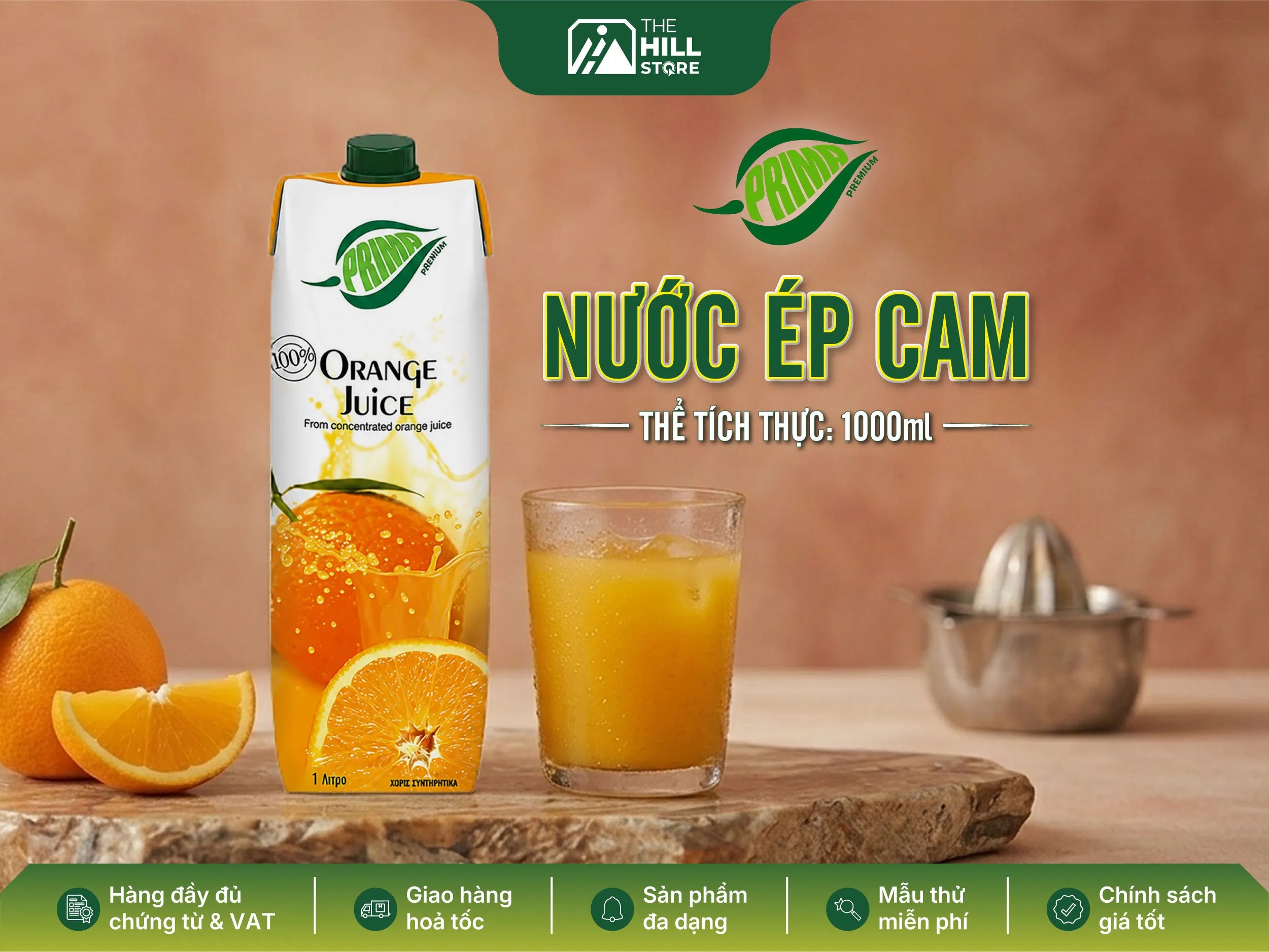 Nước ép cam 100% prima - vị cam nguyên bản, tiện lợi cho menu đồ uống