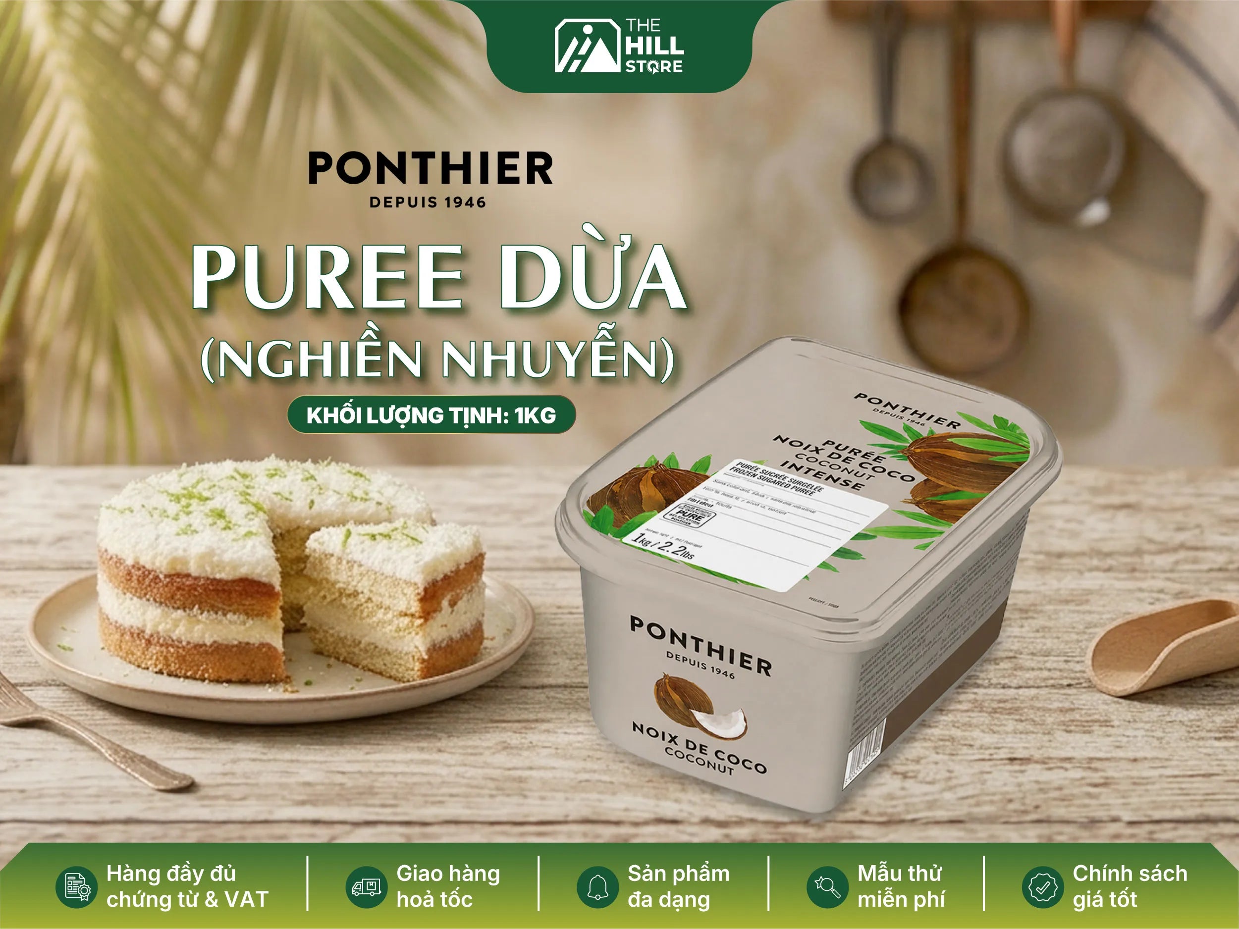 Puree dừa (nghiền nhuyễn) ponthier 1kg - nguyên liệu cao cấp mang trọn hương vị dừa tự nhiên cho pha chế làm bánh