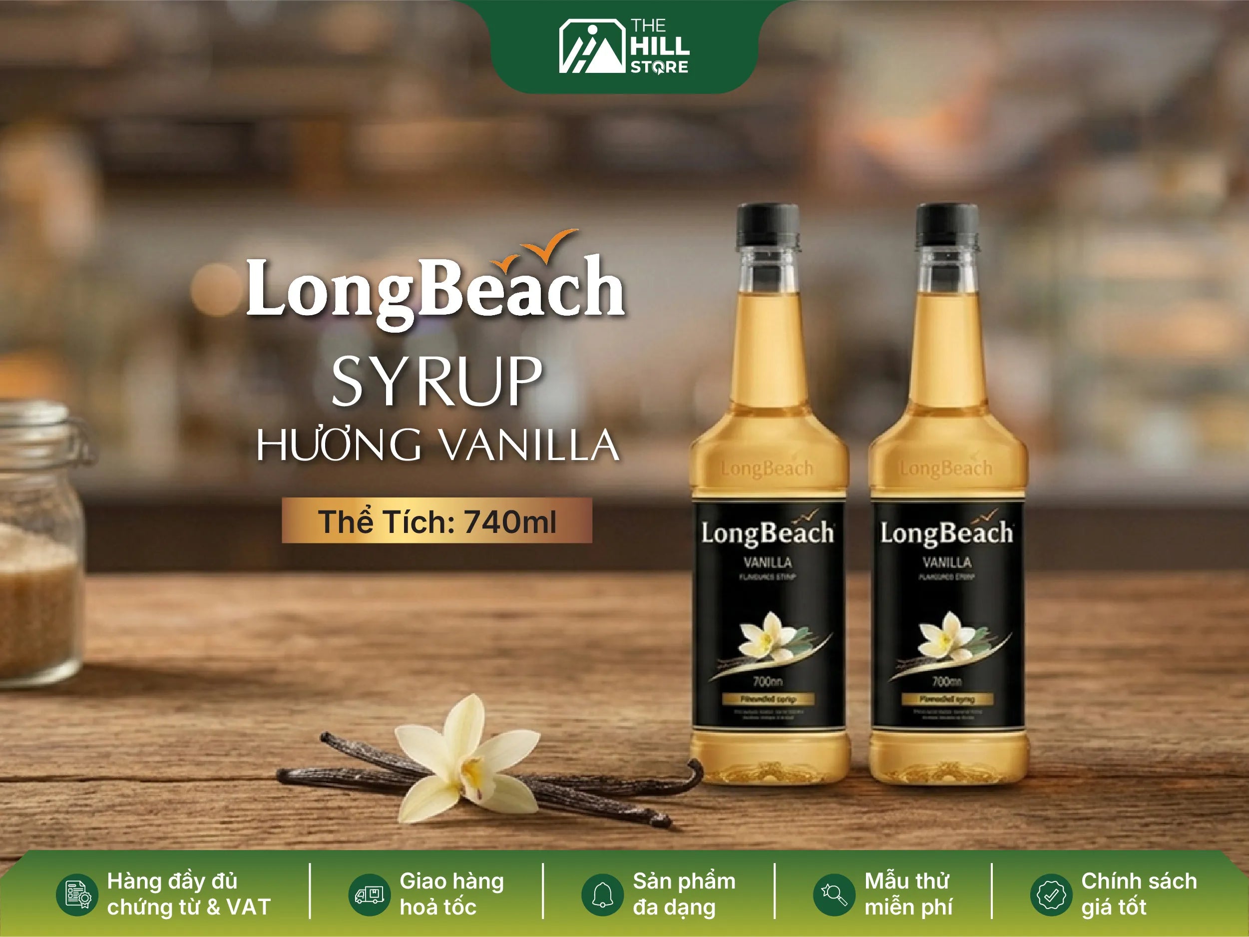Syrup longbeach vanila 740ml - hương vani tinh tế giúp nâng tầm mọi công thức pha chế