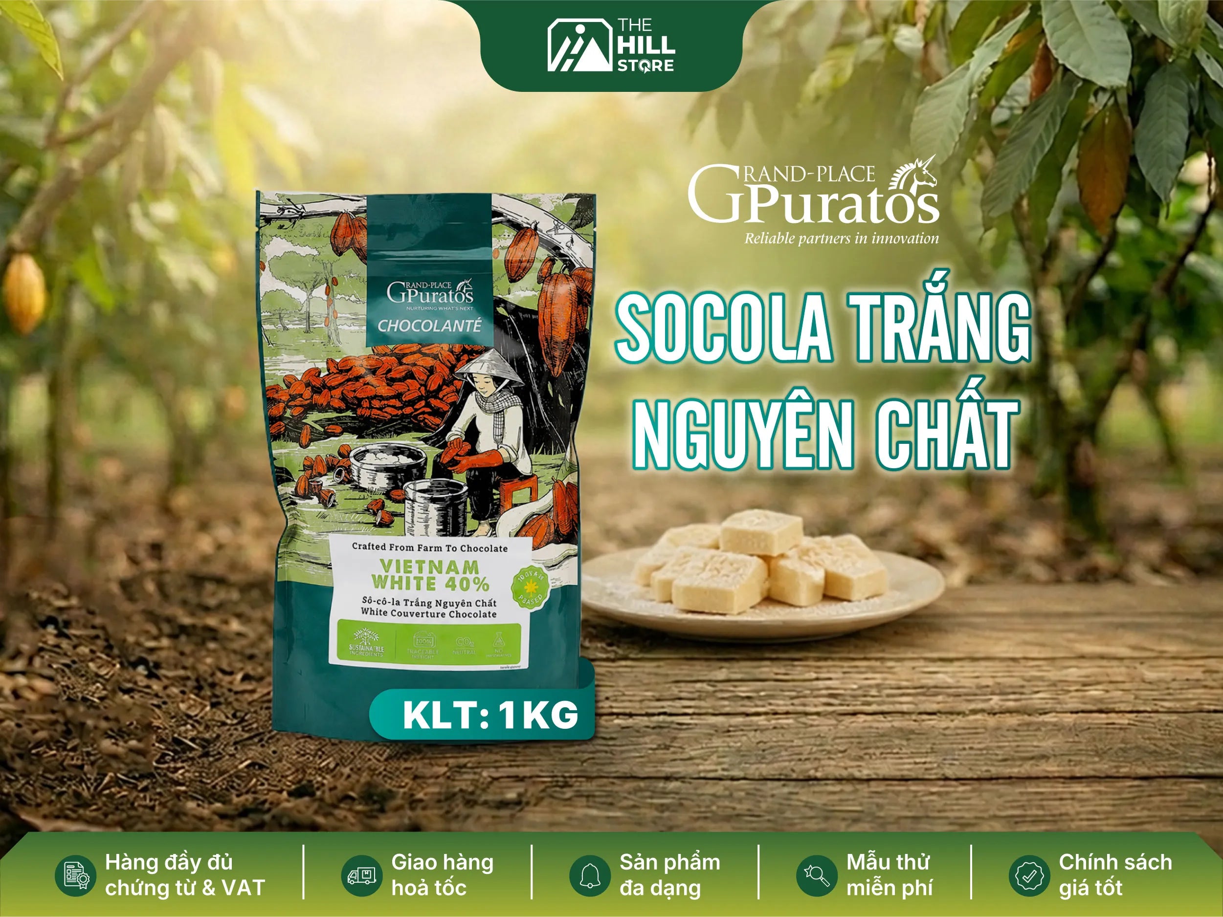 Socola trắng nguyên chất puratos 40% 1kg - nguyên liệu cao cấp cho bánh, tráng miệng và đồ uống chuyên nghiệp