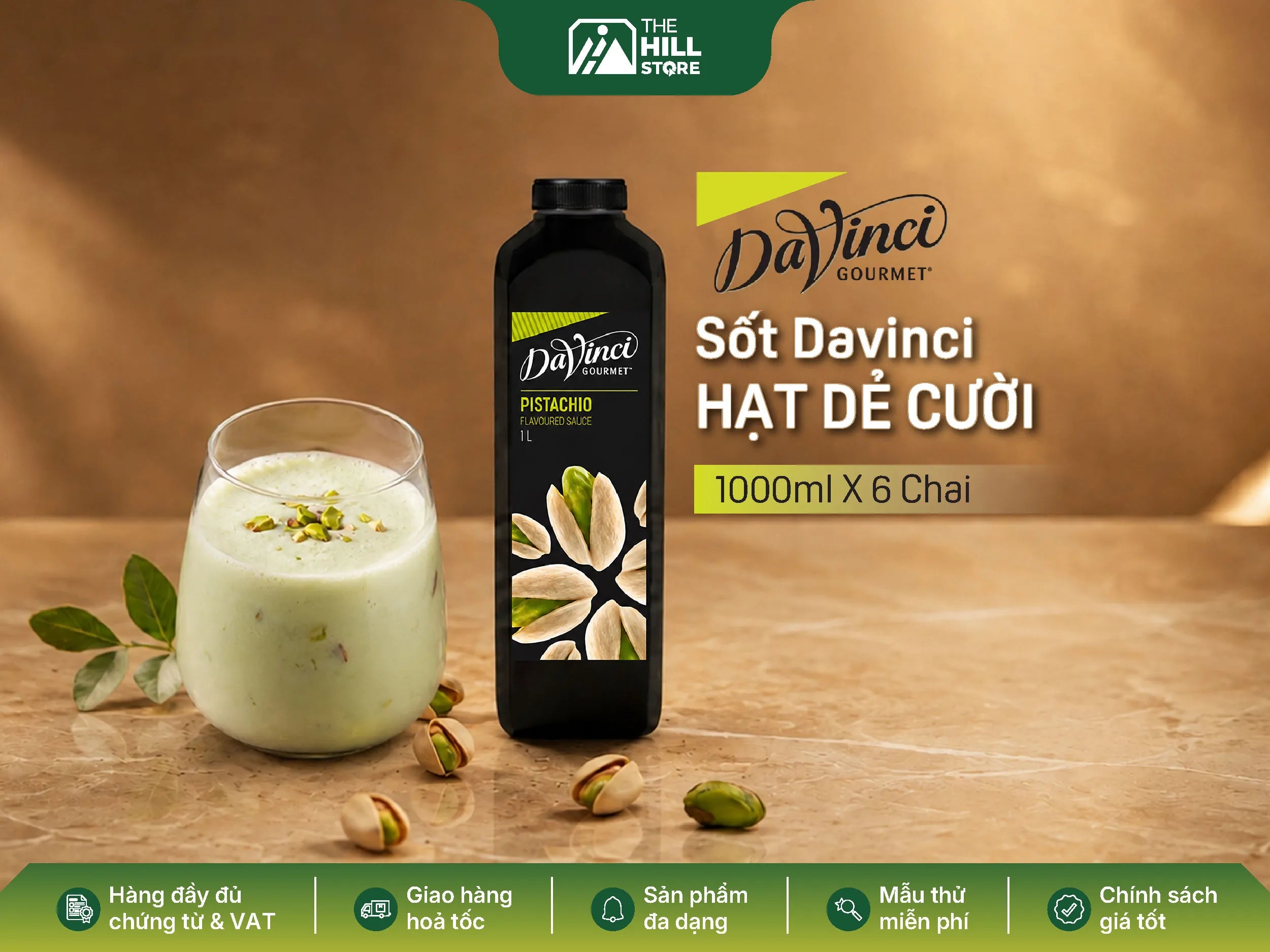 Sốt davinci hạt dẻ cười (pistachio) 1l - hương vị béo thơm cho menu đồ uống hiện đại