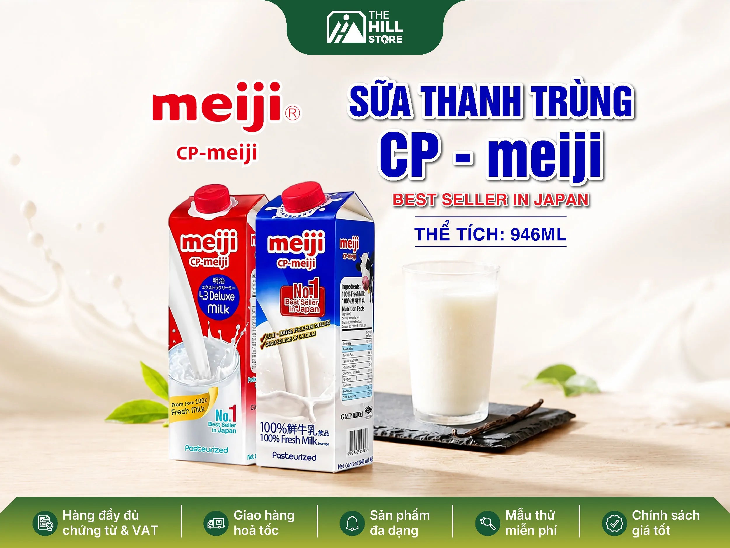 Sữa tươi thanh trùng meiji 946ml - chuẩn vị nhật bản, ứng dụng linh hoạt trong pha chế