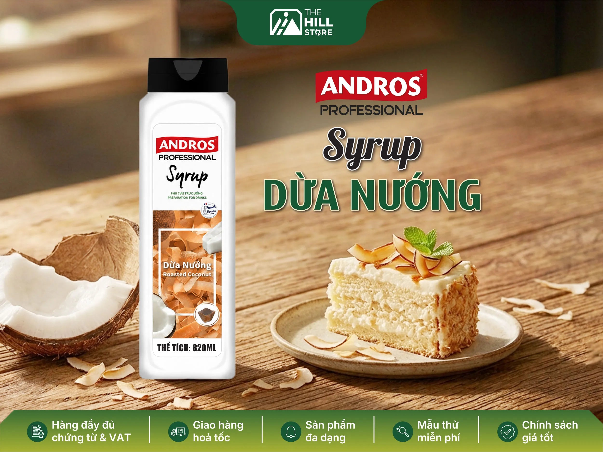 Syrup dừa nướng andros - hương thơm tự nhiên, chuẩn vị mỗi công thức pha chế