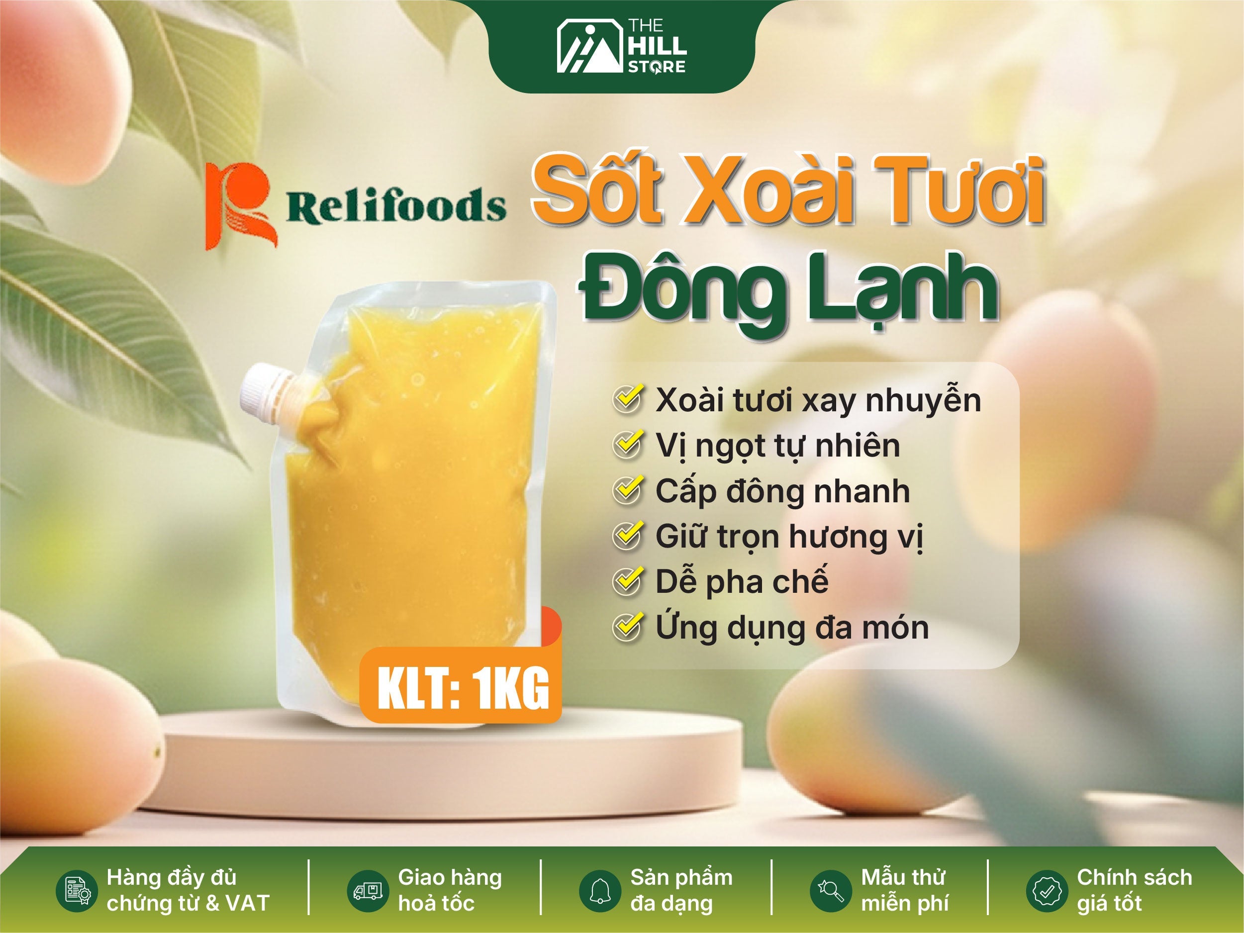 Sốt xoài tươi đông lạnh Relifood 1kg - xoài tươi thật, vị chuẩn cho quán