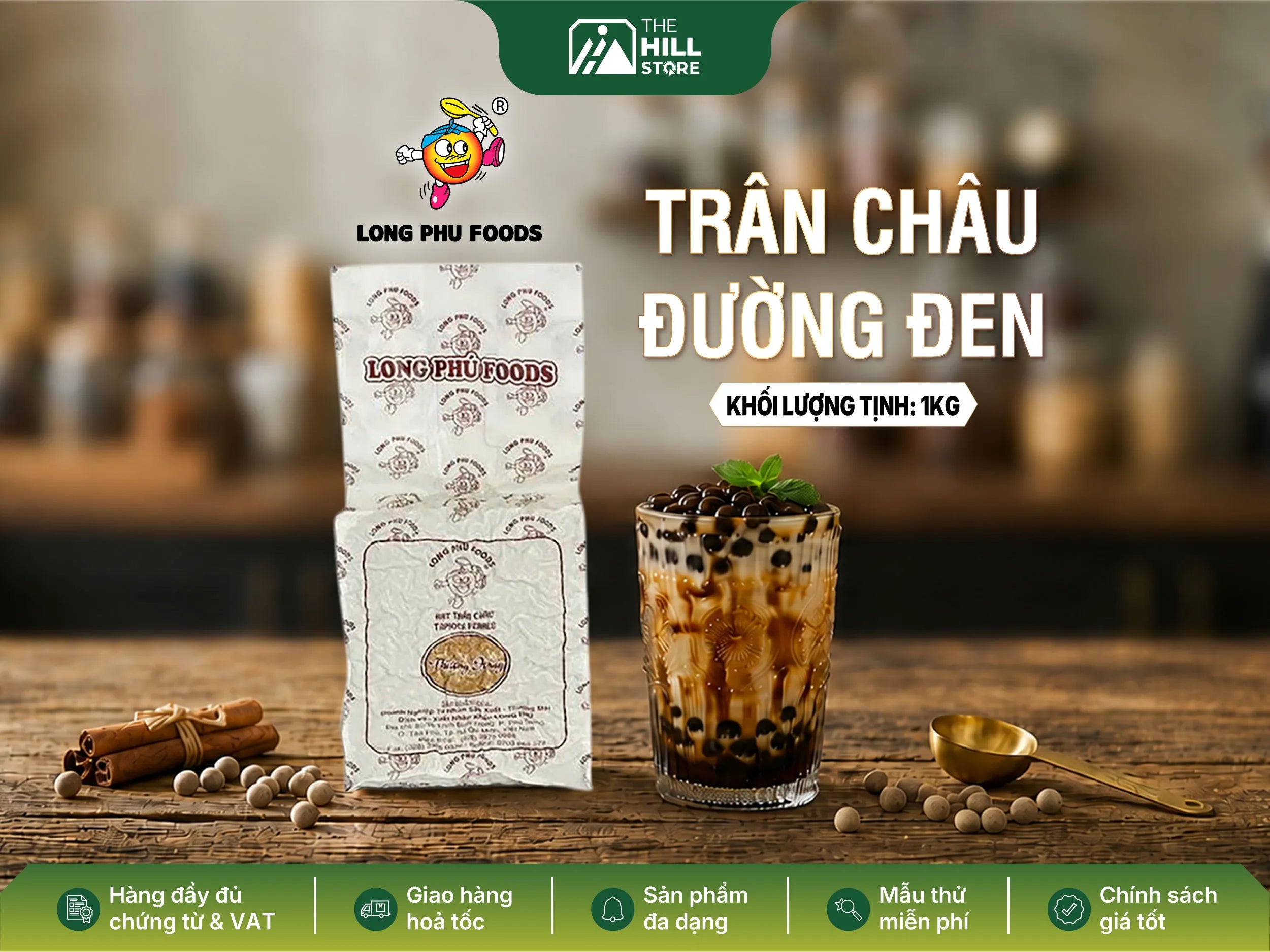 Trân châu đường đen long phú food 1kg - topping dai mềm, đậm đà hương vị cho mọi ly đồ uống
