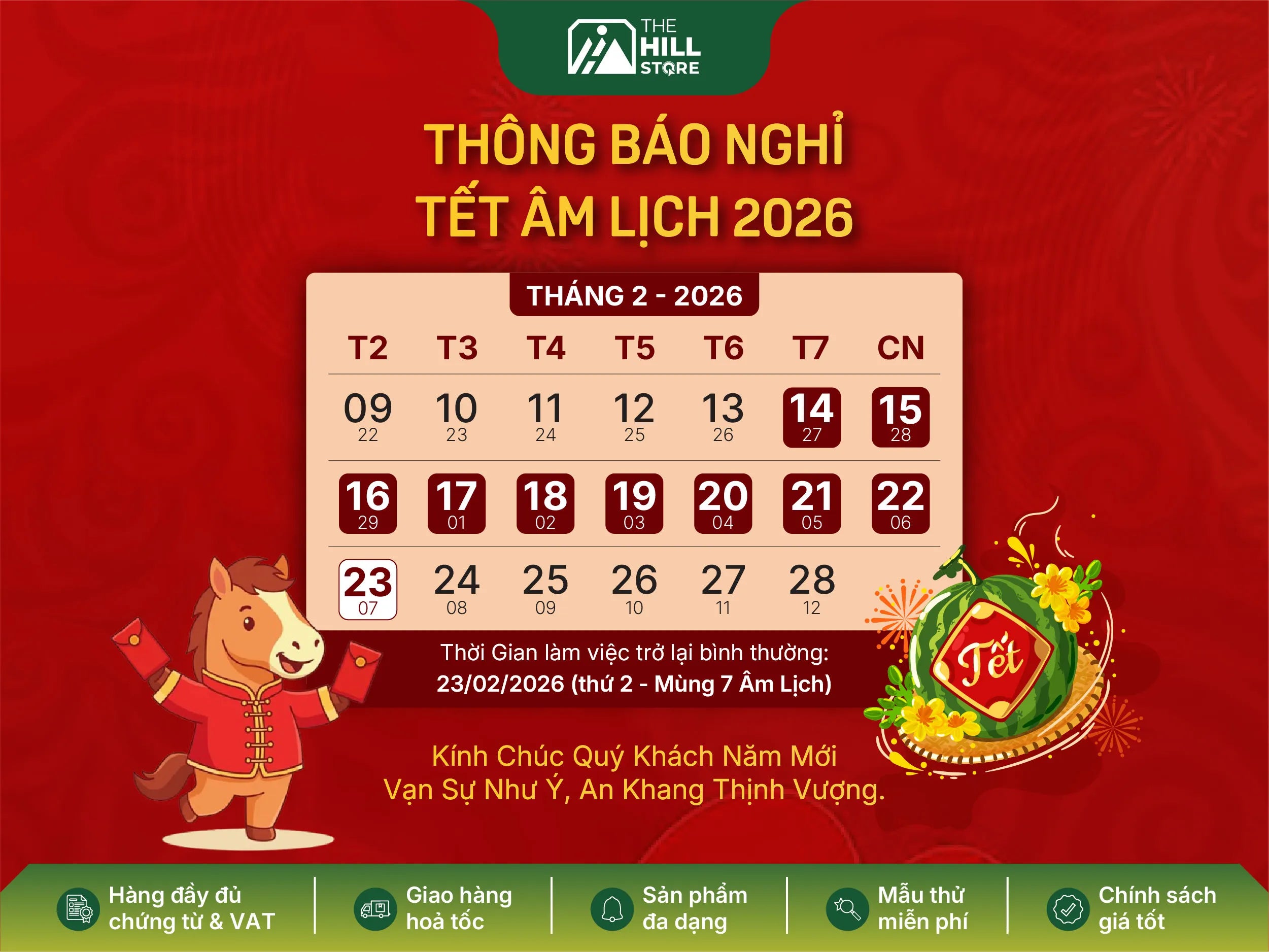 Thông báo lịch nghỉ lễ tết âm lịch 2026