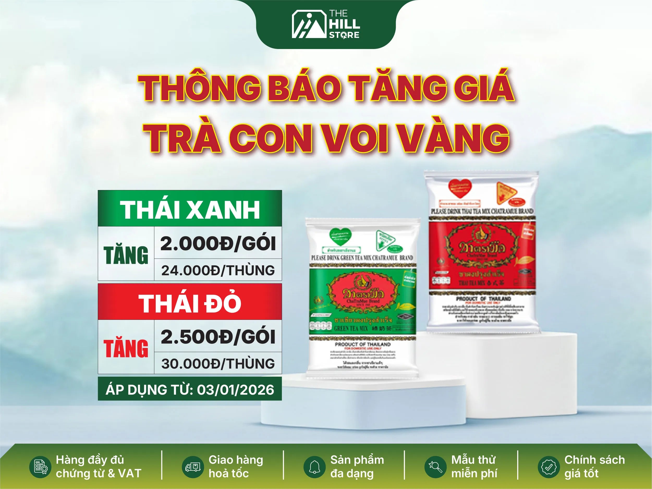 Thông báo tăng giá sản phẩm trà con voi vàng