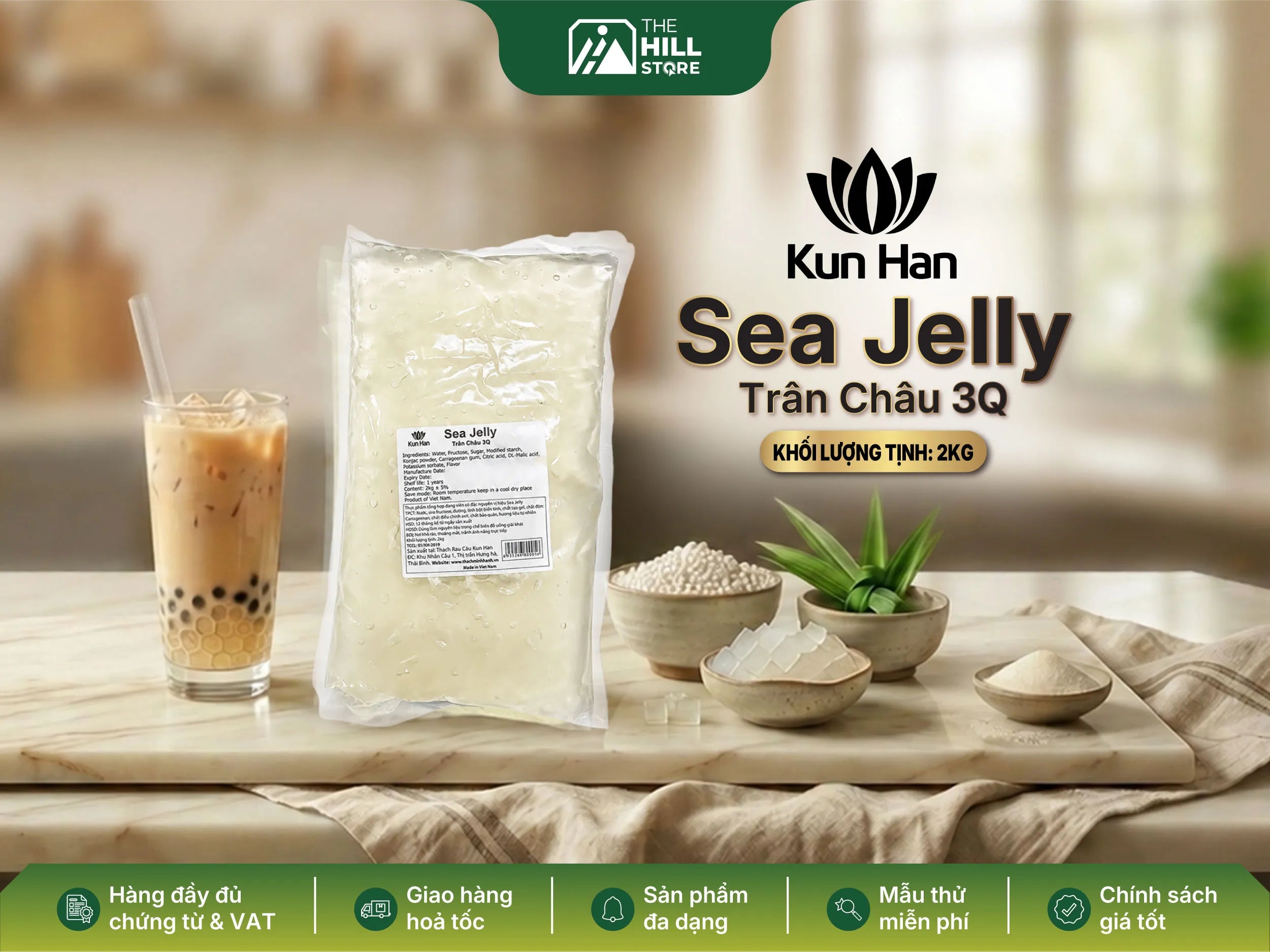 Trân châu 3Q nguyên vị sea jelly kun han - topping giòn dai chuẩn 3Q, nâng tầm giá trị cho mọi ly đồ uống