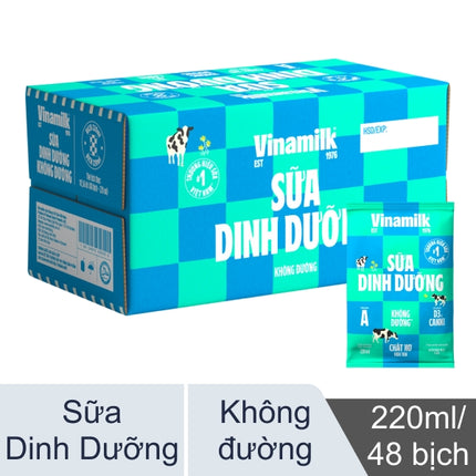 Sữa tươi dinh dưỡng không đường Vinamilk 220ml x 48 bịch