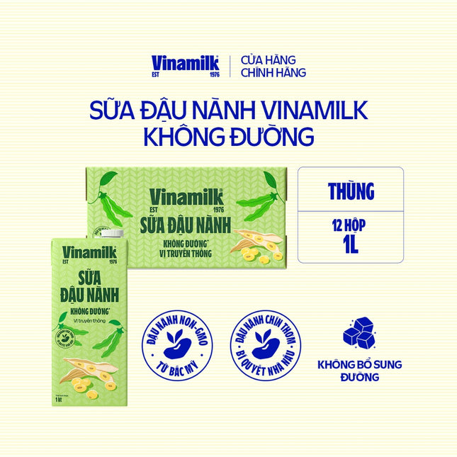 Sữa Đậu Nành Không Đường Vinamilk 1000ml x 12 Hộp
