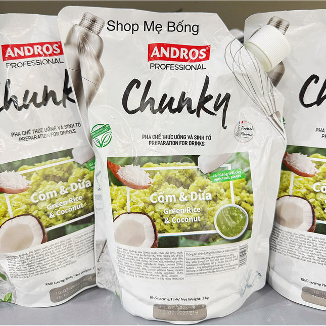 Chunky Cốm & Dừa Andros (Green Rice & Coconut Chunky) 1 kg x 8 túi