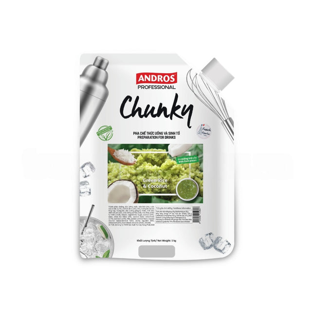 Chunky Cốm & Dừa Andros (Green Rice & Coconut Chunky) 1 kg x 8 túi
