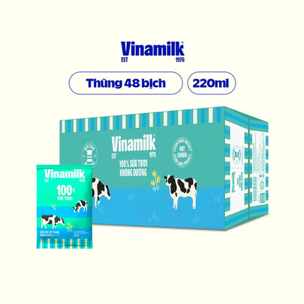 Sữa tươi tiệt trùng không đường Vinamilk 100% 220ml x 48 bịch