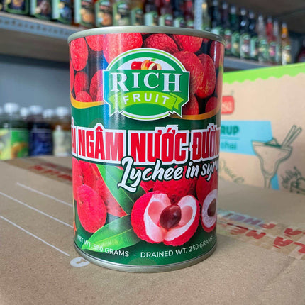 Vải Ngâm Nước Đường Rich 580g x 12 lon