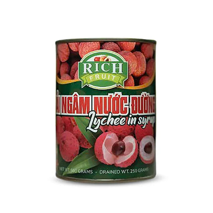 Vải Ngâm Nước Đường Rich 580g x 12 lon