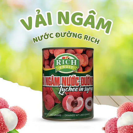 Vải Ngâm Nước Đường Rich 580g x 12 lon